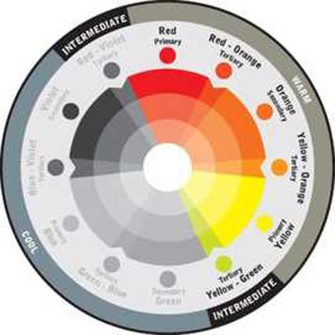 A color wheel with warm colors highlighted.