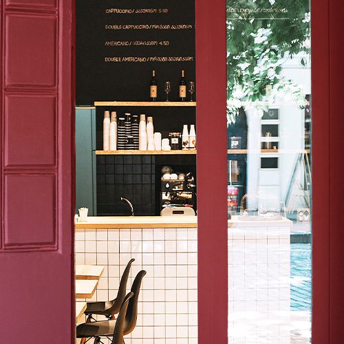 cafe doorway painted red