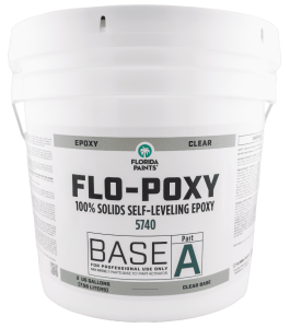 A white bucket of FLO-POXY, a premium epoxy.