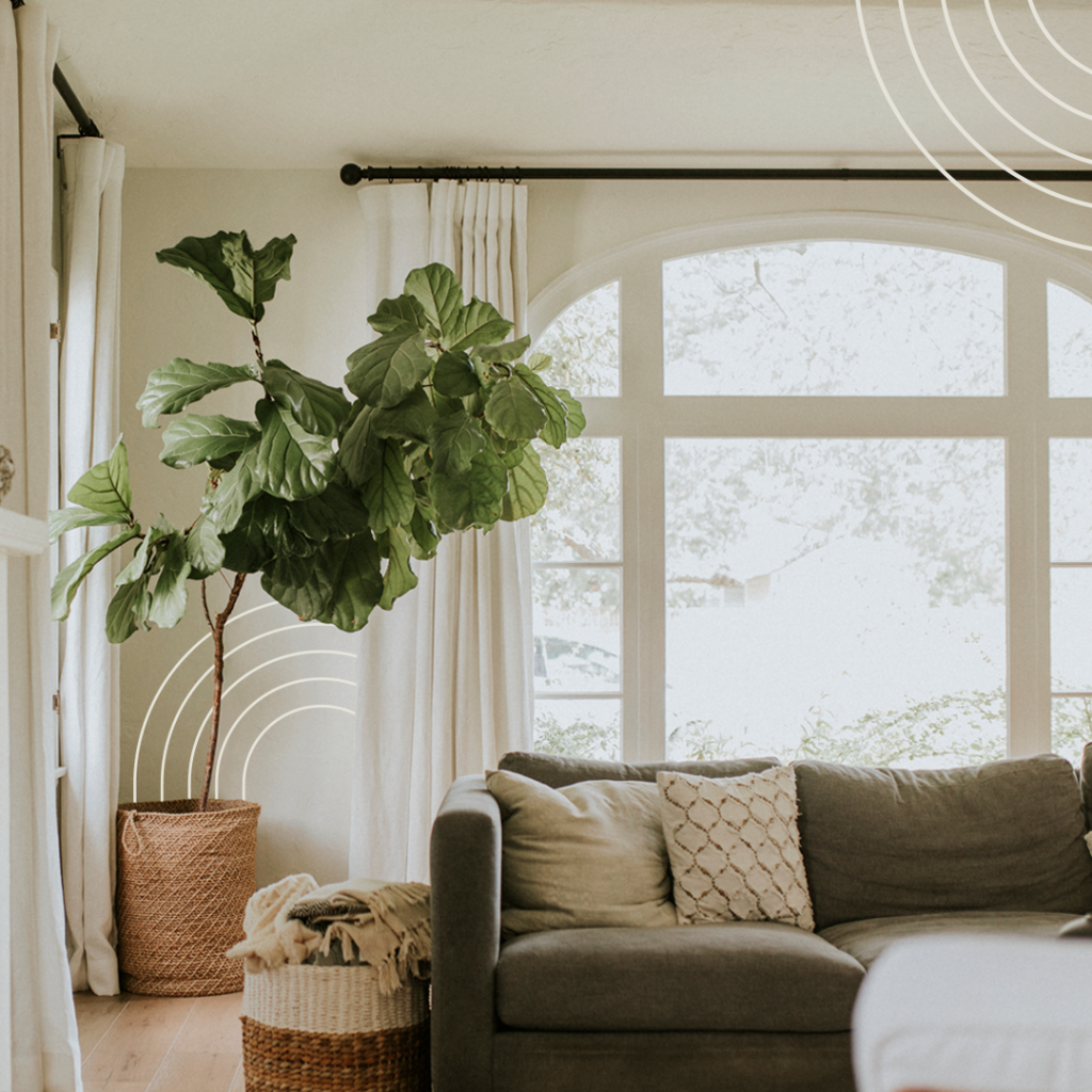 A cozy room with Freshened-Up coastal white paint on the walls with a bright window.