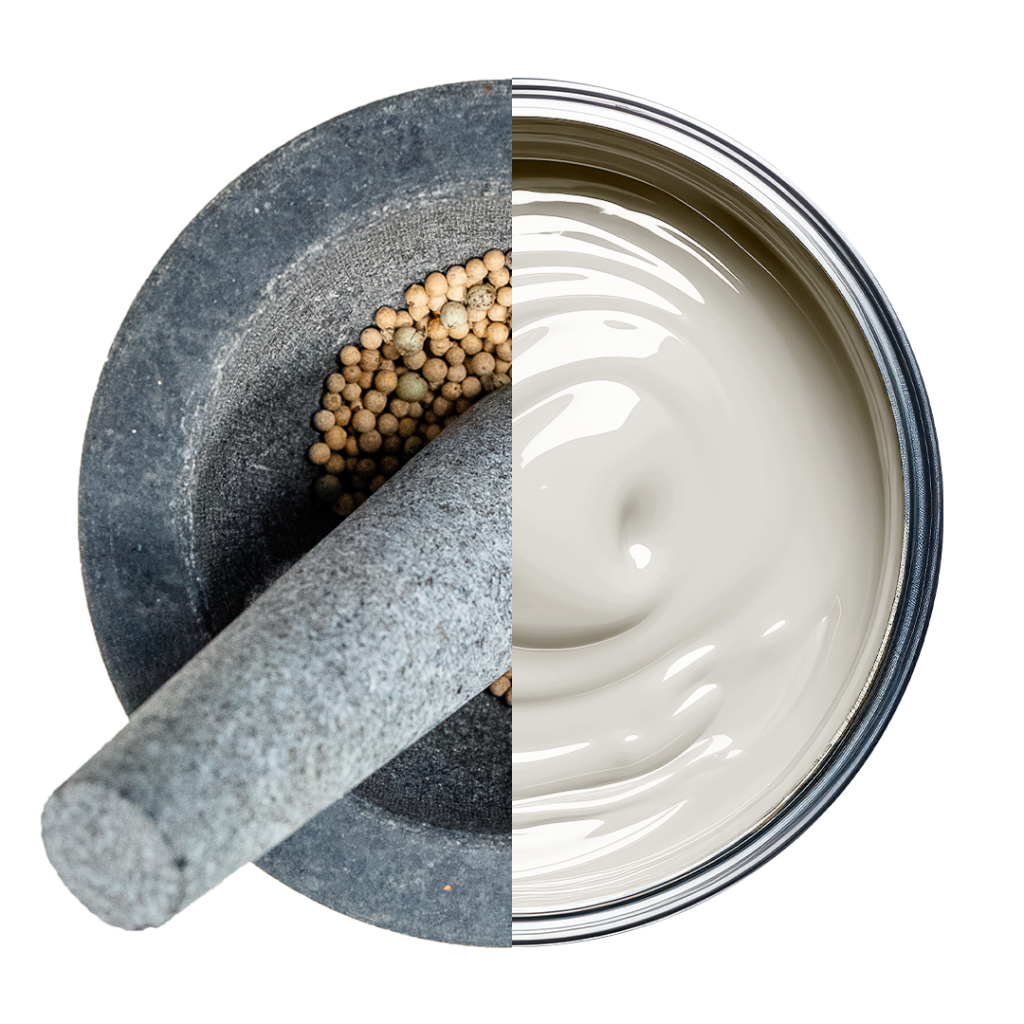 half can of white pepper paint color, and half of white pepper corns